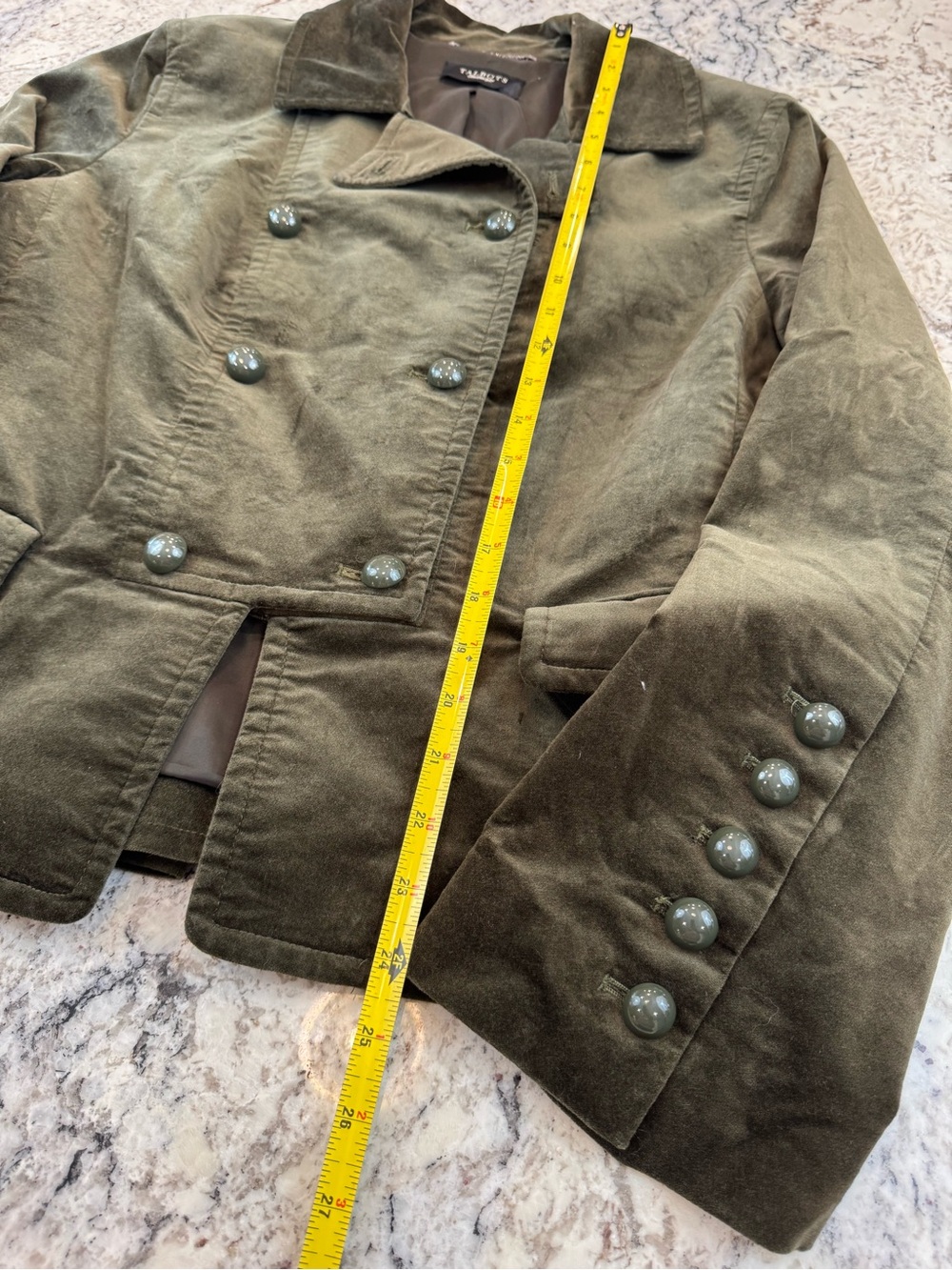 Talbots Olive Green Velvet Double Breasted Blazer Jacket Military Quiet Luxury - Picture 5 of 11